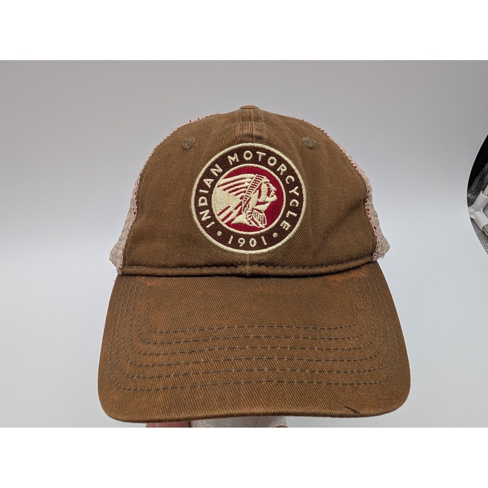 Indian Motorcycle 1901 Trucker Hat Brown Cream Mesh Snapback Baseball Cap